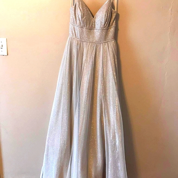 City Trianges Prom Dress, Silver - Picture 9 of 12